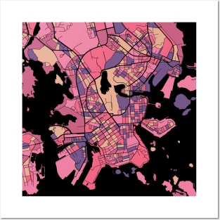 Helsinki Map Pattern in Purple & Pink Posters and Art